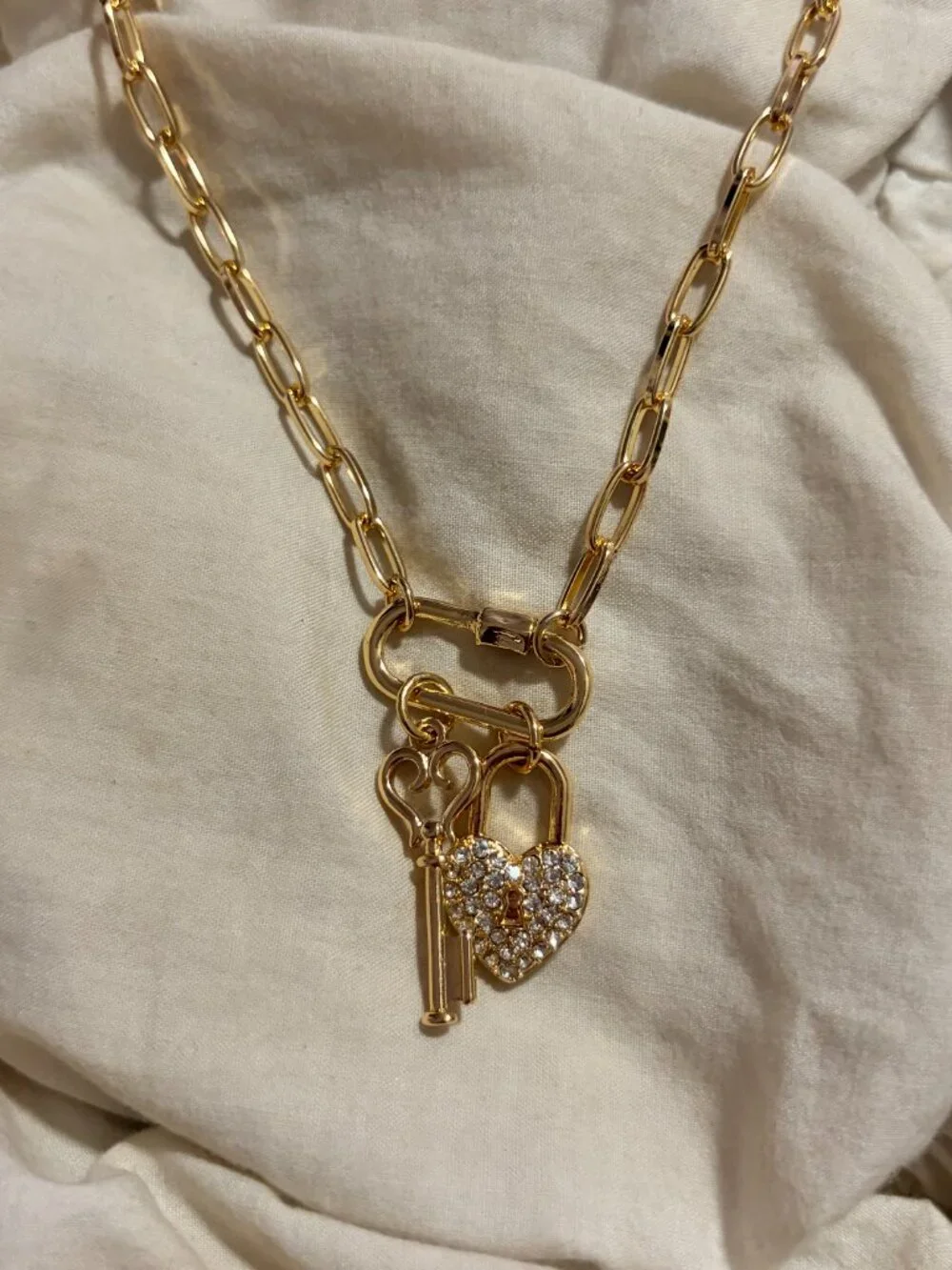 Free People Gold Link Lock and Key Statement Necklace